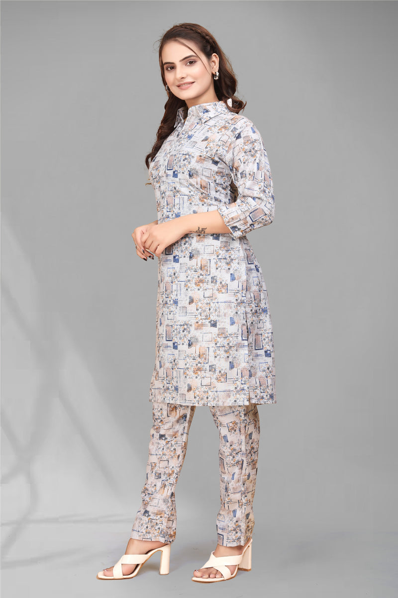 Beige Color Abstract Printed Cotton Co-ord Set