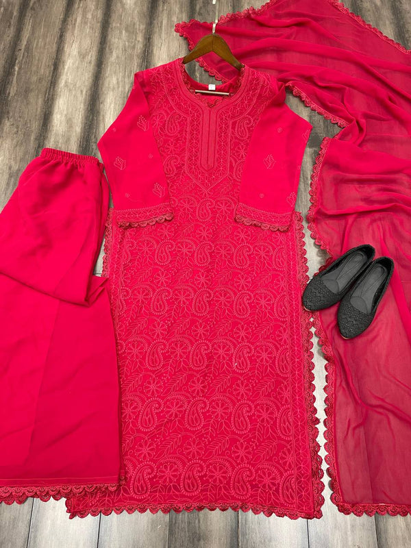 Red  New Trend Chikankari special Ethnic Set