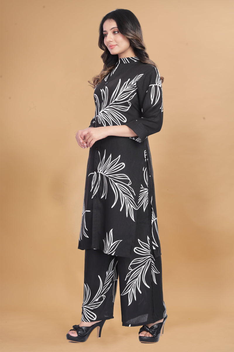 Black Frower Print Co-Ord Set