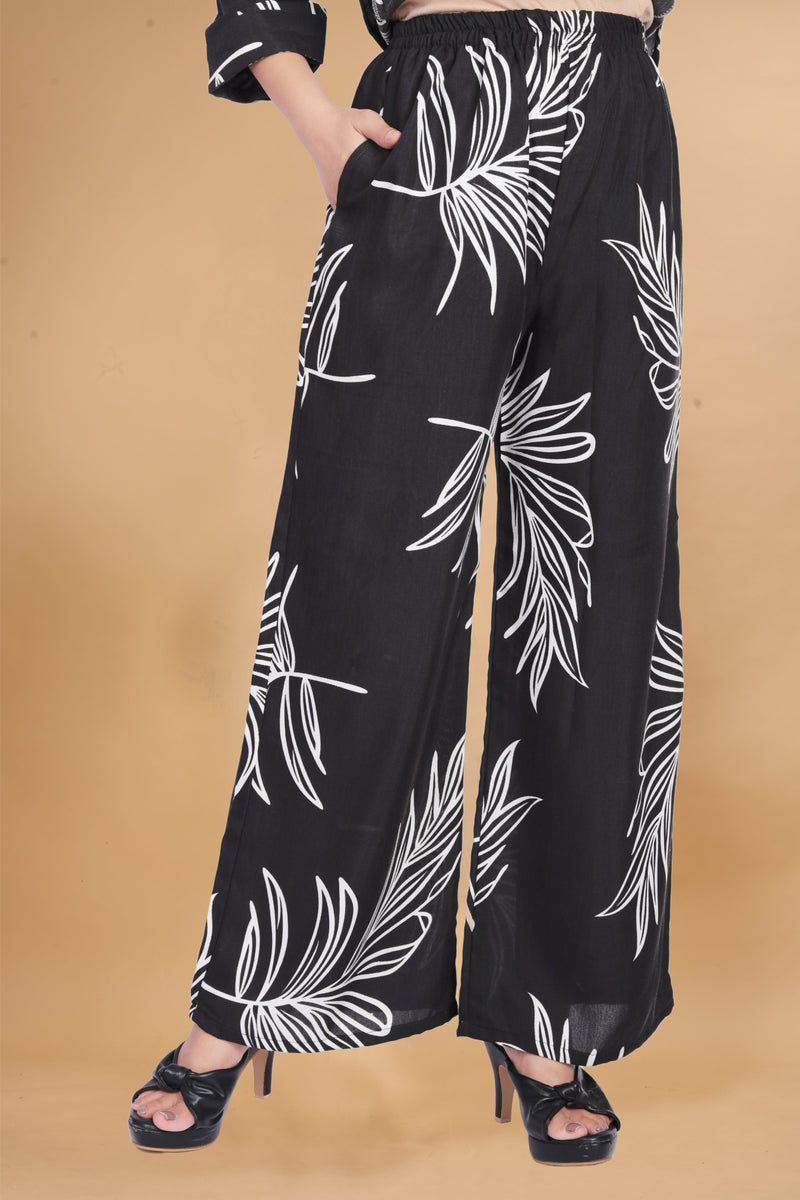 Women Black Floral Printed Premium Chanderi Cotton Co-ord set