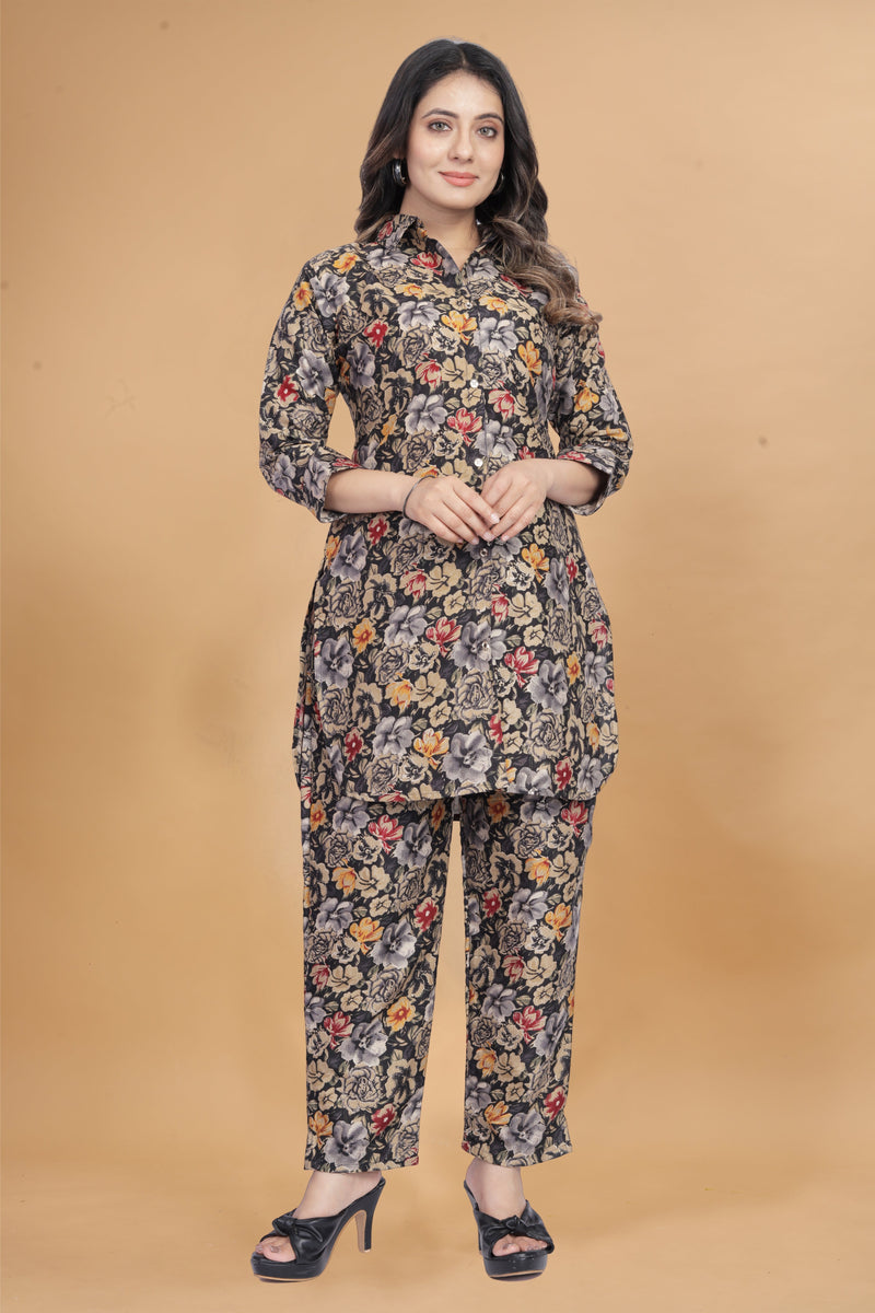 Women Red Flower Co-ord set