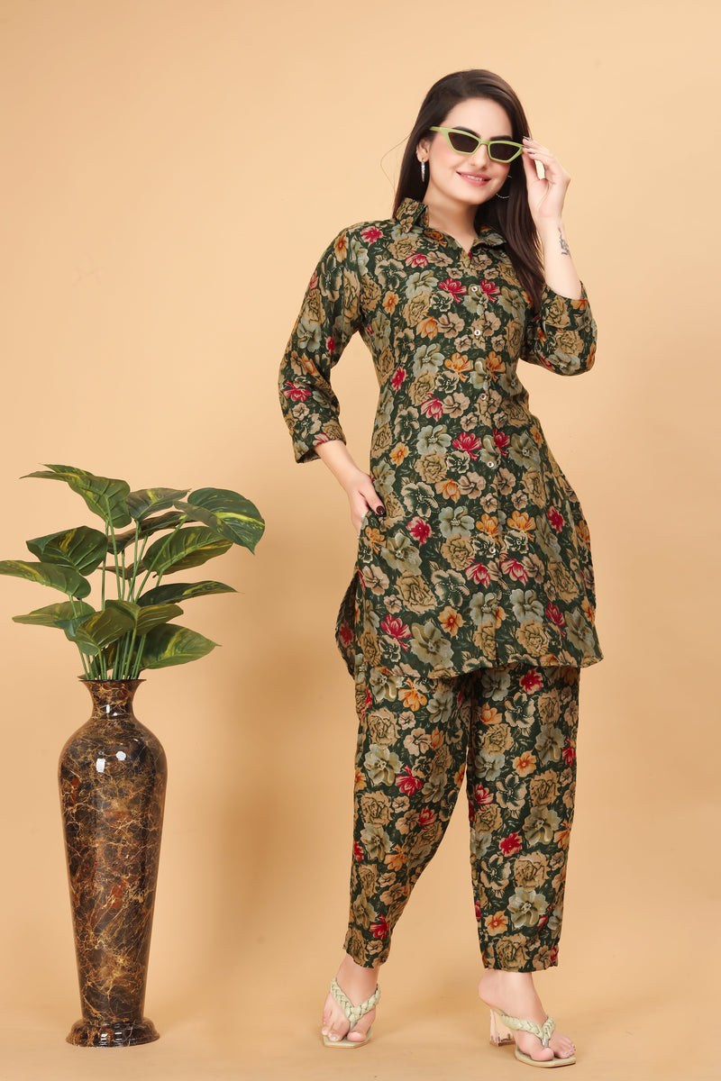 Women Red Flower Co-ord set