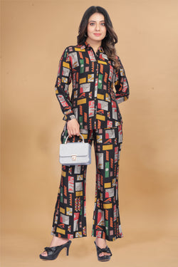 Black Abstract Printed Premium Chanderi Shirt With Trousers Co-ord Set