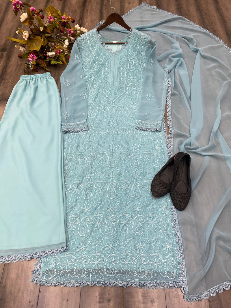 Teal Green New Trend Chikankari special Ethnic Set