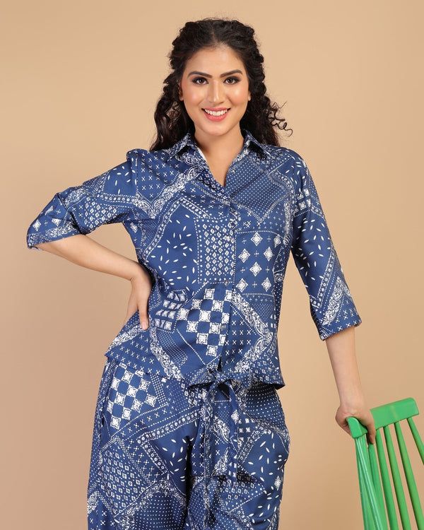 Blue Color Floral Printed Chanderi Premium Co-Ords set