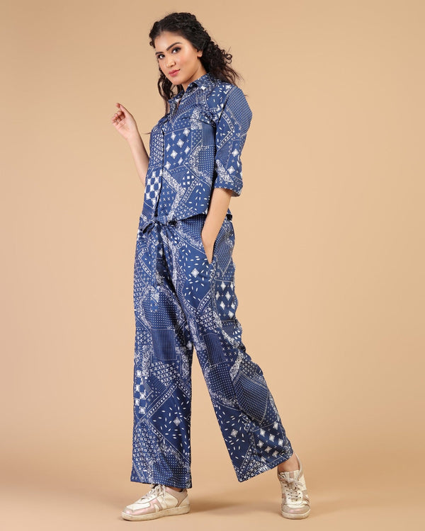 Blue Color Floral Printed Chanderi Premium Co-Ords set