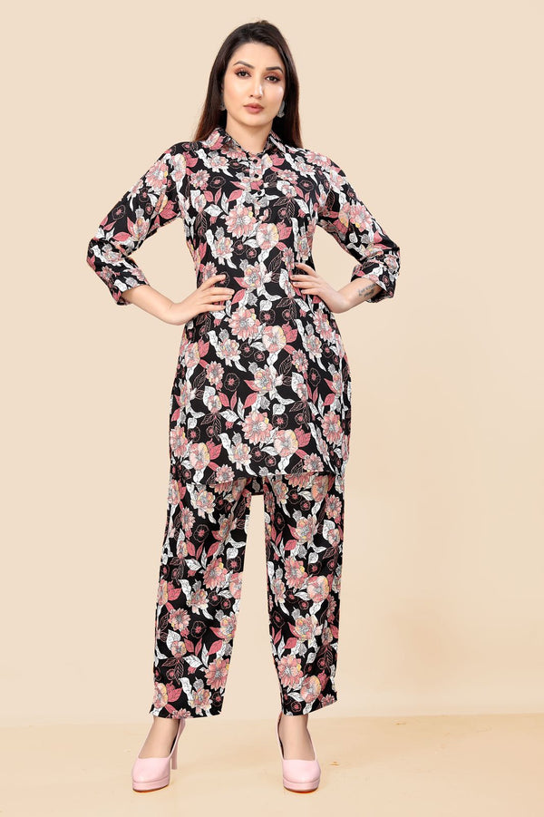 Black Color Floral Printed Pure Cotton Co-ord Set