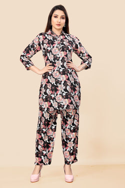 Women Black Flower Print Co-ord set