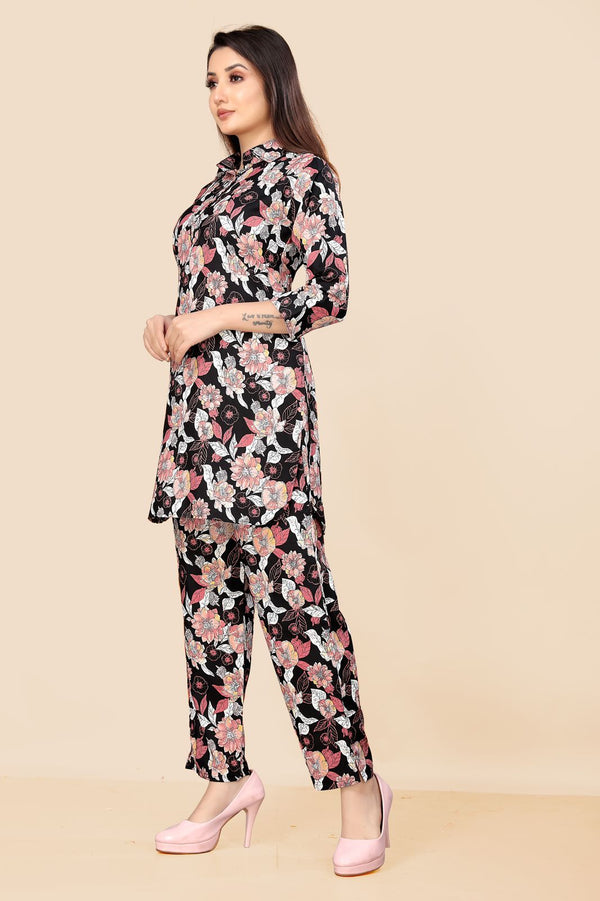 Black Color Floral Printed Pure Cotton Co-ord Set