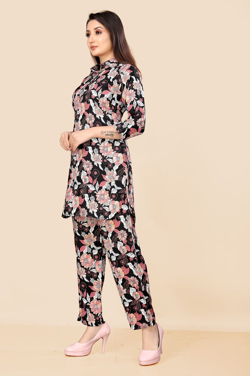 Women Black Flower Print Co-ord set