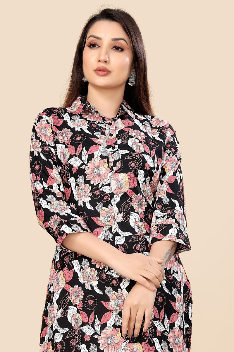 Women Black Flower Print Co-ord set