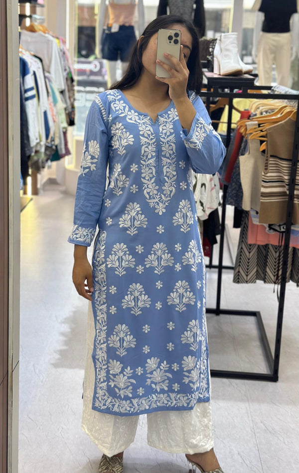 Blue Designer Chikankari Kurta With Pant Set