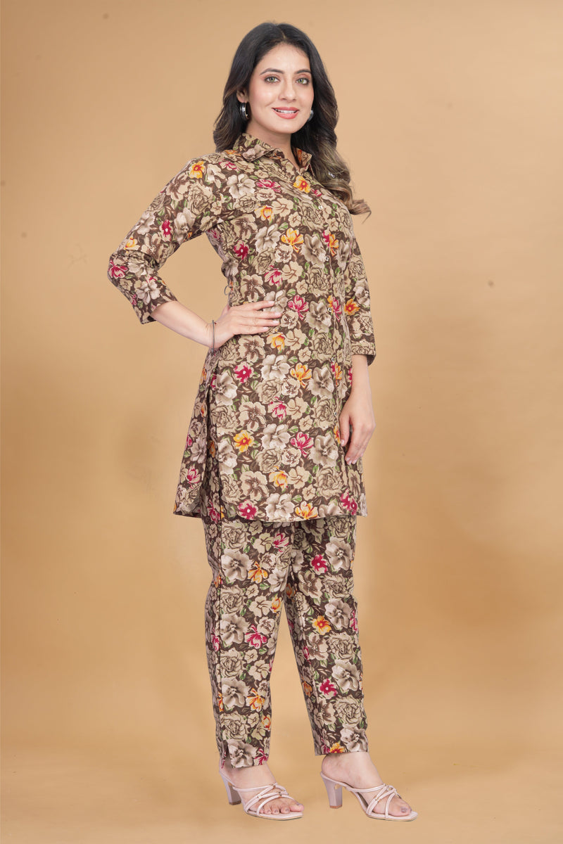 Women Red Flower Co-ord set