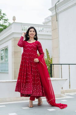 Red Designer Anarkali Suit 3 Piece Set