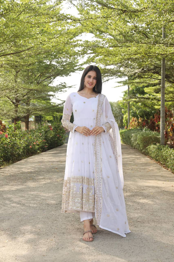 White Stylish Anarkali Suit Set