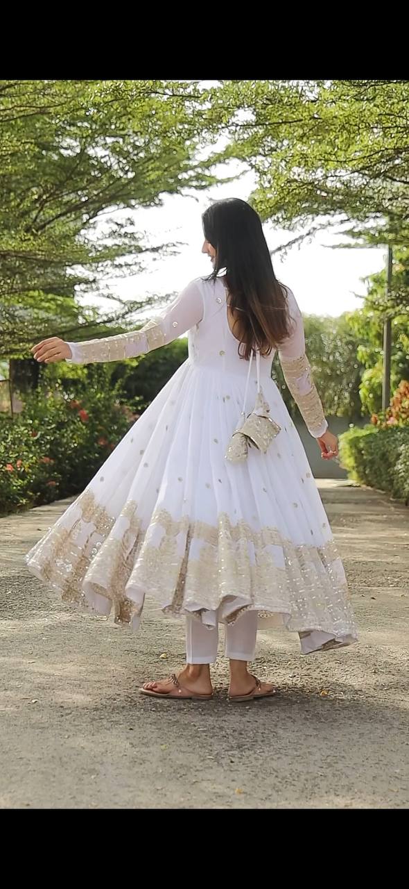 White Stylish Anarkali Suit Set