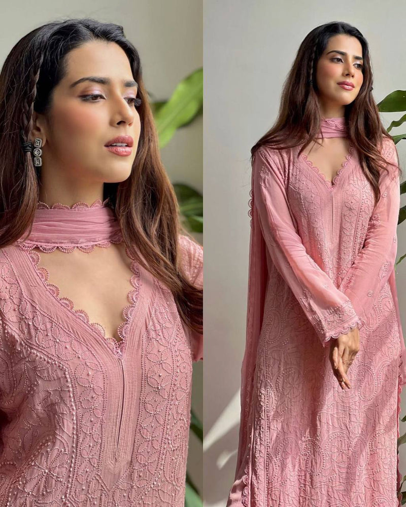 Pink New Trend Chikankari special Ethnic Set