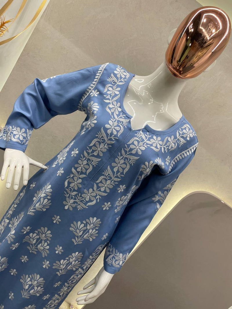 Blue Stylish Designer Chikankari Kurta With Pant Set