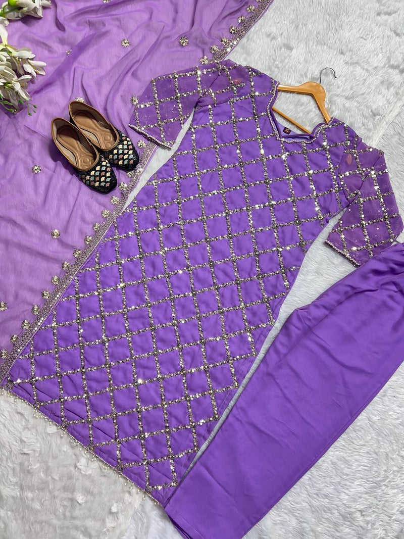 Pink And Purple Fancy Georgette Kurta With Pant And Dupatta