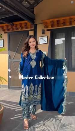 Blue Designer Velevet Suit For this Winter