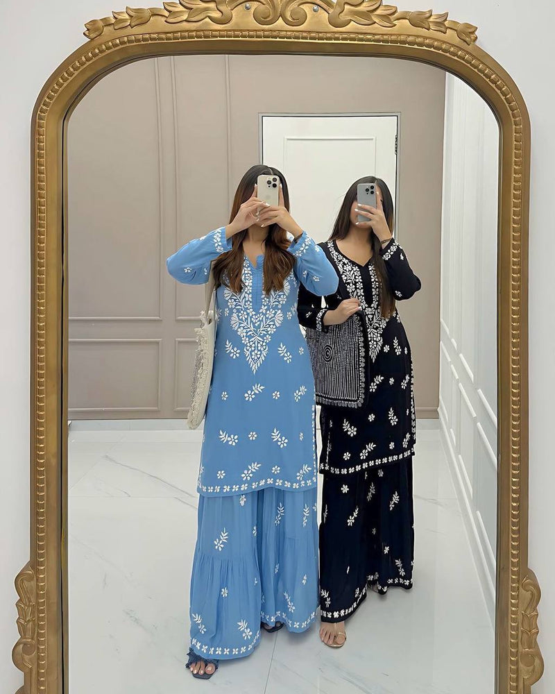 Blue And Black Kurta With Sharara Set