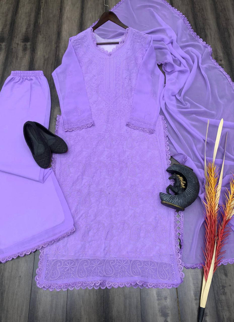 Purple New Trend Chikankari Special Ethnic Set