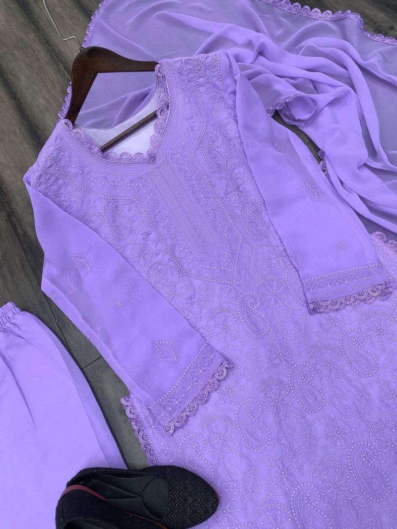 Purple New Trend Chikankari Special Ethnic Set