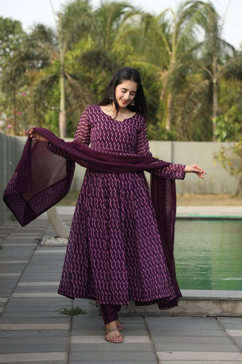 Purple Premium Anarkali Suit Set